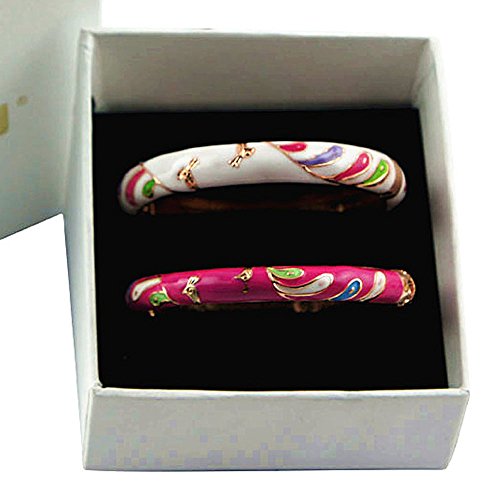 UJOY Bangles Cloisonne Bracelet Enamel Fairytale Sunflowers Indian Cuff Open Hinged Bracelets Jewelry Gift 55A30-B26 White-Pink