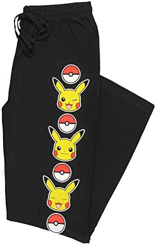 Pokemon Pikachu Pokeball Totem Men's Guys Black Lounge Pants Pajama Bottoms Sleep Pants