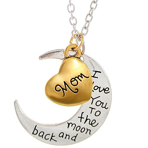 Mom I Love You To The Moon and Back Heart Pendant Necklace - The Best Family Gift for Mother - 18'