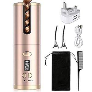 Cordless-Hair-Curler-QUARED-Portable-Auto-Curling-Iron-Anti-Tangle-LCD-Display-USB-Rechargeable-6-Temperature-Timer-Settings-Auto-Shut-Off-Hair-Curling-Wand-for-Hair-Styling-Anytime-Anywhere Cordless Hair Curler, QUARED Portable Auto Curling Iron Anti-Tangle, LCD Display, USB Rechargeable, 6 Temperature…