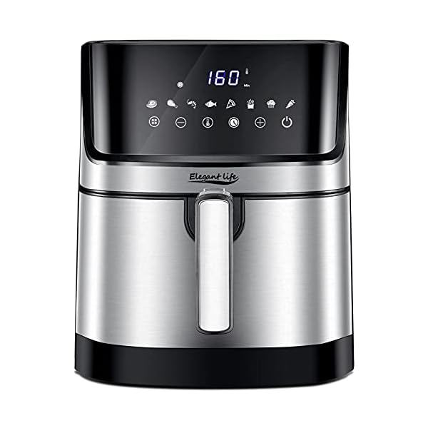 Air-Fryer-Elegant-Life-XXL-Electric-Hot-Air-Fryer-Oven-with-8-Presets-LED-Touch-Panel-5L-Non-Stick-Air-Frying-Basket-1-60-Mins-Timer-80-200-Temperature-Control-1700W-Black Air Fryer, Elegant Life XXL Electric Hot Air Fryer Oven with 8 Presets LED Touch Panel & 5L Non-Stick Air Frying Basket, 1-60 Mins Timer & 80-200℃ Temperature Control, 1700W, Black