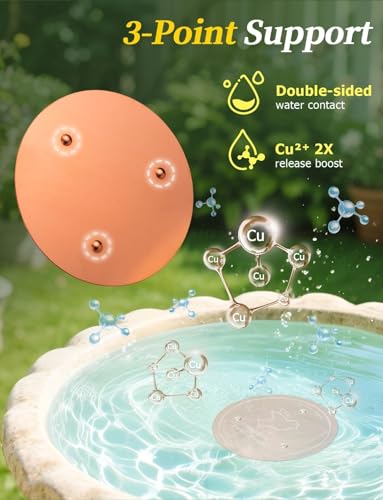 Mellbree 2-Pack Bird Bath Copper Disc, 0.6mm Reinforced 99.99% Pure Copper Cleaning Disk with Triple-Point Support for Physical Safe Clean Water All-Season, Universal Fit for Outdoor Birdbaths, Bowl
