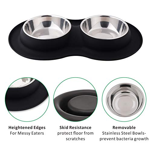 Roysili Double Dog Bowl Pet Feeding Station, Stainless Steel Water and Food Bowls with Non Skid Non Spill Silicone Mat, Quality Dog Bowl Holder for Small Medium Dogs Cats (Small, Pink) - Thumbnail 3