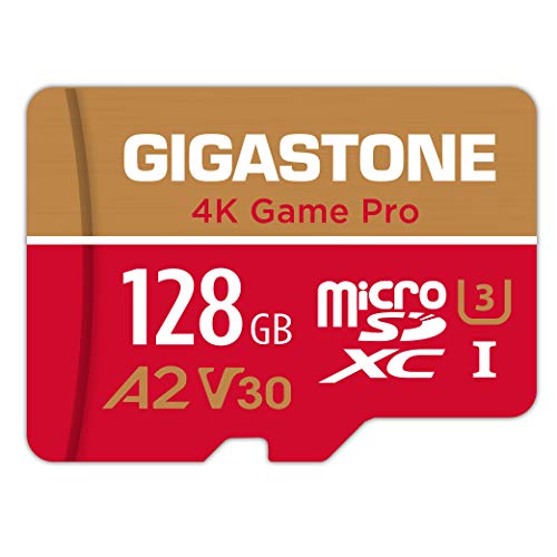 tarjeta micro sd gigastone de 128gb, 4k game pro, compatible con nintendo-switch, aplicación a2 run, grabación de video 4k, r / w hasta 100 / 50mb / s, micro sdxc uhs-i a2 v30 class 10