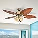 Honeywell Ceiling Fans Royal Palm, 52 Inch Tropical LED Ceiling Fan with Light, Pull Chain, Three Mounting Options, Hand Carved Solid Wood Blades - Model 50504-01 (Aged Brass)