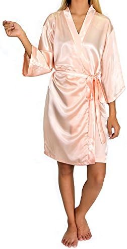 Tana Women's Satin Kimono Robe, Solid Color, Short (XX-Large, Rosegold Bathrobe)
