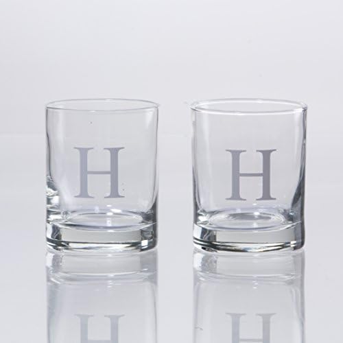 Morning Fog Studios Personalized Whiskey Glasses Set of 2, Engraved Monogram Old Fashioned Bourbon Glassware, 12.5 oz, Ideal for Men, Gifts, Birthday, Anniversary, Christmas, Groomsmen, (H)