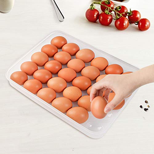HANSGO Egg Holder for Refrigerator, Deviled Egg Tray Carrier with Lid Fridge Egg Dispenser Egg Storage Stackable Plastic Egg Containers, 30 Egg Box