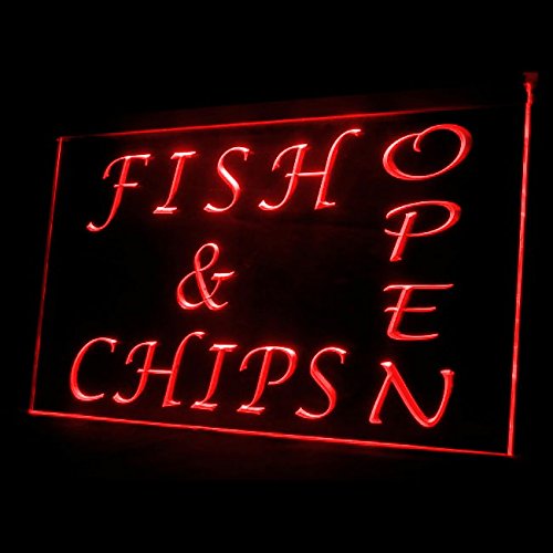 110062 OPEN Fish Chips Cafe Restaurant Potato Grill Display LED Light Neon Sign