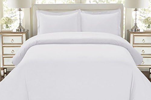Linen House Hotel Collection Bedding's 800-Thread-Count 100% Egyptian Cotton Cal King Damask Solid 3 Piece ( Duvet Cover with Zipper Closer + 2pc Pillow Shams ), White