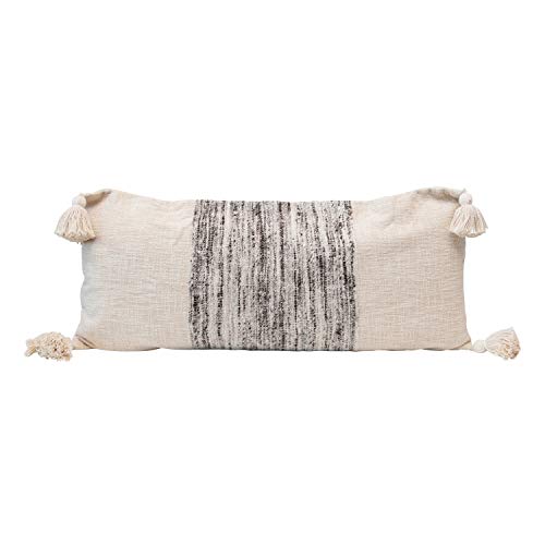 Creative Co-Op Woven Cotton Blend Lumbar Pillow with Variegated Grey Yarns & Ta…