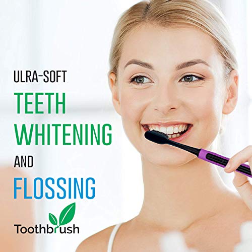 FineVine Charcoal Toothbrush Pack of 5 Soft Bristle Tooth Brushes