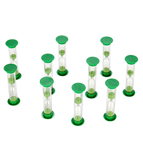 Sand Timer Set Green 10pcs Pack (1 Minute) - Set of One Minute Hour Glasses for Kids, Adults by Jade Active