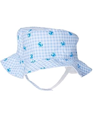 Azul Boys Light Blue Checker Pattern Mr. Crabs Reversible Sun Hat 6M-5Y
