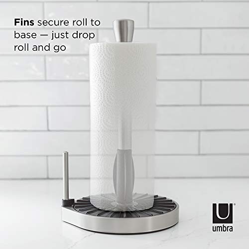 Umbra Spin Click N Tear Paper Towel Holder Stand for Countertop OneHanded Tear, Nickel/Black