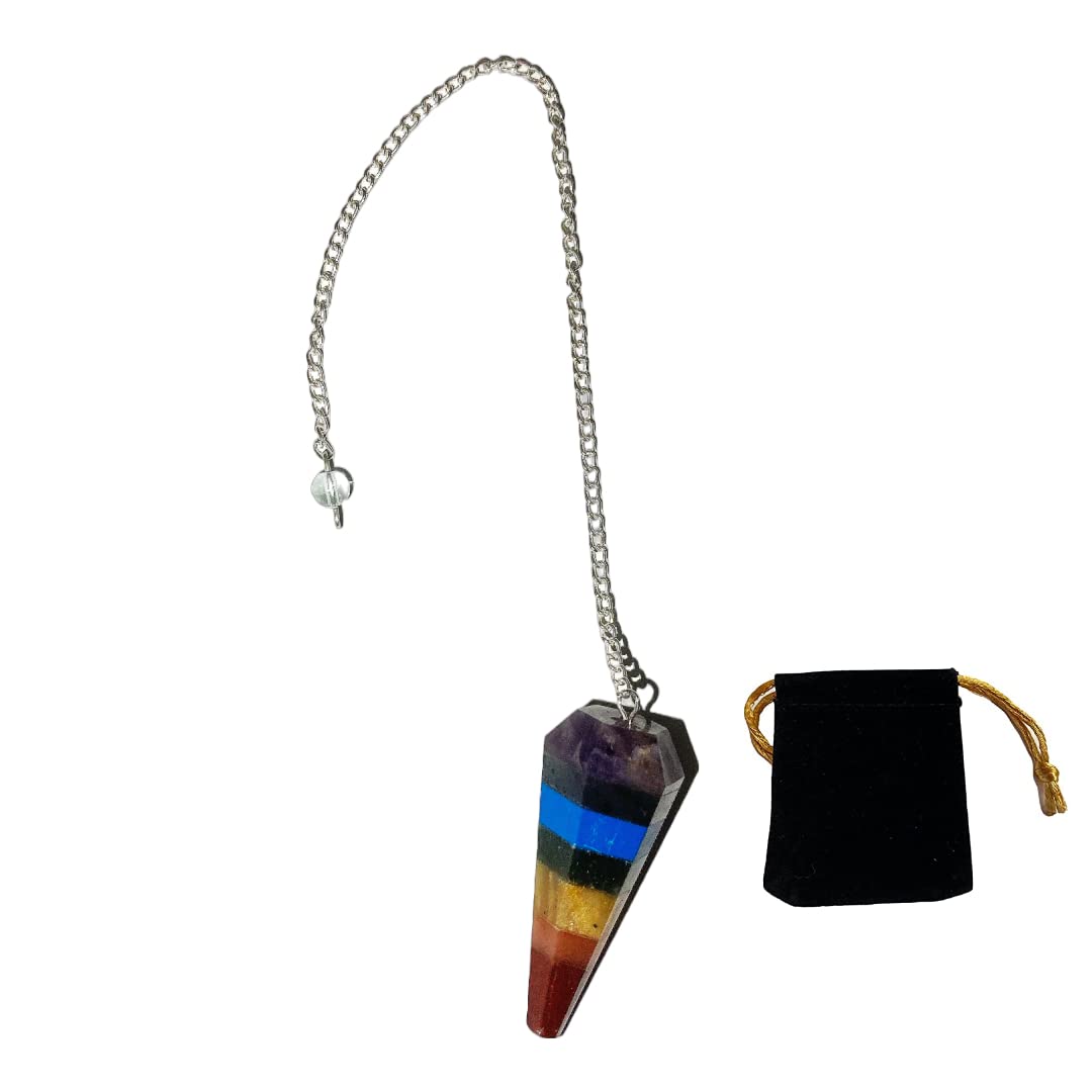 Natural Stone Pendulum 7 Chakras, Crystal Pendulum, Vintage Hexagonal Crystal Pendulum for Radiesthesia, Pendulum Chakra Reiki Divination Wicca Meditation (7 Chakras)