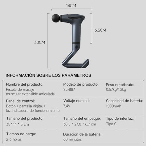 JCMO Pistola de Masaje Muscular, Masajeador Profesional con 4 Cabezas y Banda De Extensión, Ideal para Músculos, Hombros, Cuello, Espalda, Piernas, Pantorrillas