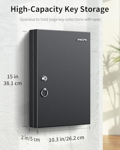 Uniclife 32 Position Key Lock Box, Wall Mount Key Box, Car Key Organizer with Key Holders and Writable Labels, Security Key Cabinet