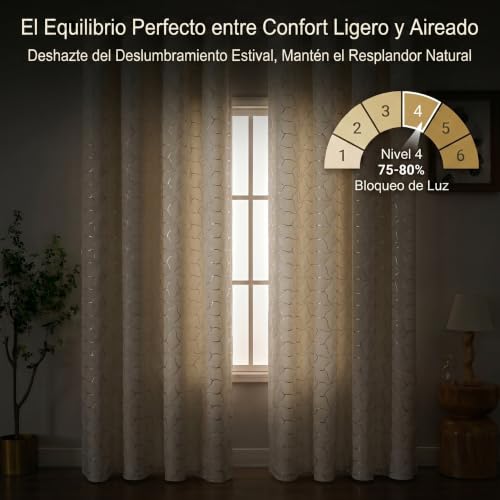 Gazal Vole Golden Cream Curtains Geometric Design, H220 x W140 cm, Set of 2 Panels, Soft Velvet, Blackout Curtains 75-80%, Metal Eyelets 4 cm, Living Room Bedroom Office