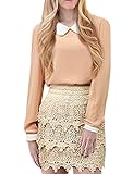 Allegra K Women Doll Collar Long Sleeves Contrast Trim Chiffon Shirt