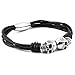 HZMAN Braided Genuine Leather Bracelet for Men Stainless Steel Twin Skull Bangle Magnetic-Clasp 8.5 Inch