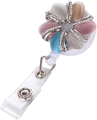 QIDUN Shiny Rhinestone Flowers Retractable Badge Holder with Alligator Clip, 24 inch Retractable Cord, ID Badge Reel (Multicolor)
