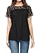 Allegra K Women's Lace Panel Upper Semi Sheer Yoke Short Sleeves Blouse L Black
