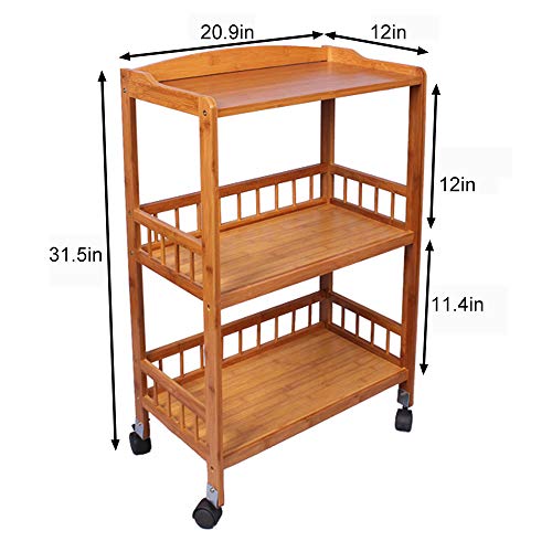 image for DlandHome 3-Tier Storage Shelf Unit On Wheels, Bamboo Storage Utility 