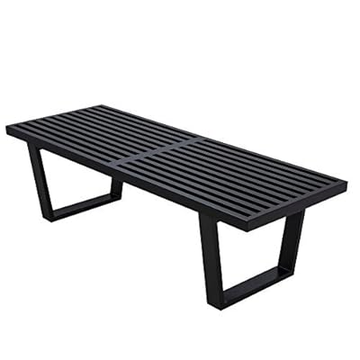 Emorden George Nelson Platform Bench with Ash Wood Top, Black