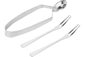 NUOBESTY 3pcs Stainless Steel Escargot Tongs Set Forks for Restaurant Serving Snail and Shellfish Cooking