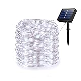 Adecorty Solar String Lights, Solar Fairy Lights 66ft 200 LED 8 Modes Silver Wire Lights Outdoor String Lights Waterproof Solar Decorative Lights for Patio Garden Yard Wedding Christmas (Cool White)