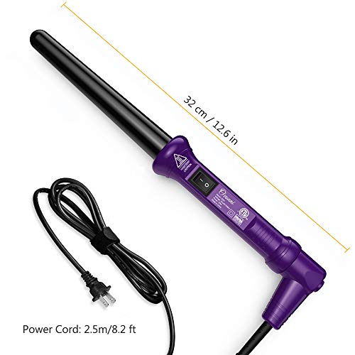 Ovonni Ionic Curling Wand, 3/4-1 Inch Dual Voltage Ceramic Tourmaline Curling Iron Wand, Professional Instant Heat Up Hair Wand for Loose Curls and Waves with Heat Protective Glove (Purple)