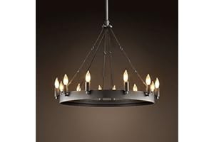 LAKIQ 12 Lights Black Wrought Iron Chandelier Industrial Vintage Pendant Light Dining Table Hanging Lighting Fixture for Dining Room Living Room