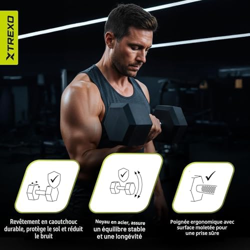 Haltères Hexagonaux 20 kg en fonte caoutchoutée durable Alteres Musculationà la maison Halteres avec poignée ergonomique Fitness, Gymnastique Musculaire 1x Haltère