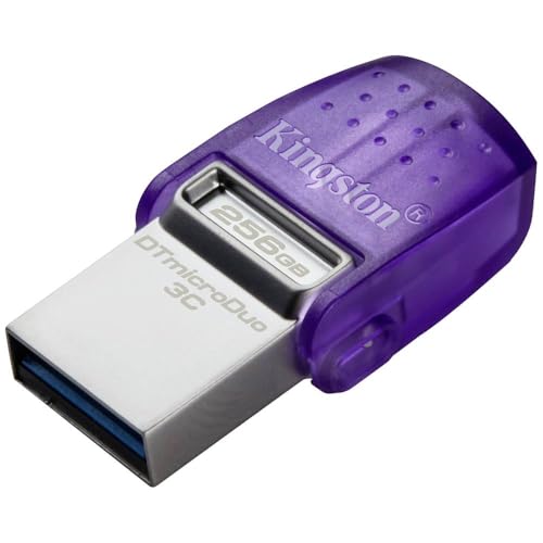 Kingston DataTraveler microDuo 3C USB-Stick 256GB USB Gen 3 Type-C und Type-A - DTDUO3CG3/256GB, Lila + Silber