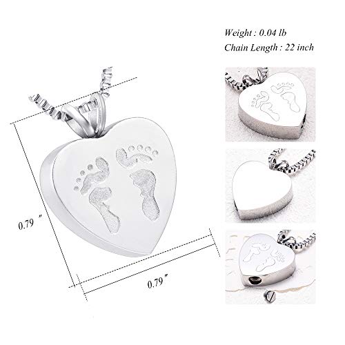 XSMZB Always in My Heart Baby Feet Ashes Keepsake Urn Pendant Necklace Cremation Urns Memorial Jewelry (Silver)