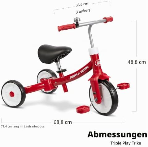 Dreirad zum Spielen, rotes Dreirad für Kleinkinder, Laufrad und Aufsitzfahrzeug für Kinder von 1 bis 3 Jahren