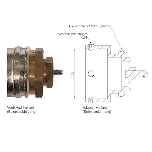 Eurotronic 700097 Vaillant, Metalladapter für Heizkörperthermostate (Heizkörperventiladapter, lange Lebensdauer, Zubehör für Heizkörperthermostat, Anschluss: 30,5 mm) 3