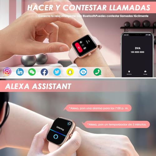 EASYTAO Smartwatch Mujer Alexa, 1.91'' Interactivo HD Reloj Inteligente para Impermeable IP68, 100+ Modos Deportivos, Compatible con iPhone y Android, Frecuencia Cardíaca, Oxígeno y Presión. (Rosa)