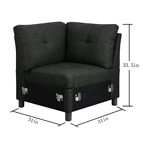 DAZONE Modular Sectional Sofa Assemble 7-Piece Modular Sectional Sofas Bundle Set Cushions, Easy to Assemble Left & Right Arm Chair,Armless Chair, Corner Chair,Ottomans Table Charcoal - Thumbnail 2