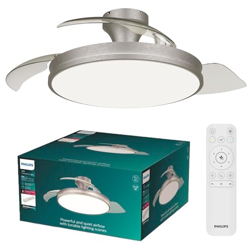 Philips Atlas Deckenventilator mit LED-Licht und Einziehbaren Flügeln, 3 Flügel, 106 cm Flügelspannweite, 4.500 Lumen, Einstellb. Licht (3.000 K bis 6