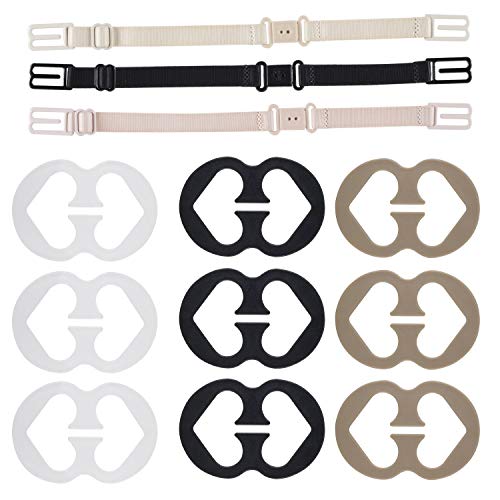 Fnoko Adjustable Bra Strap Clips Holder for Women - 12 Pack Black,White,Beige for Full Cup Size
