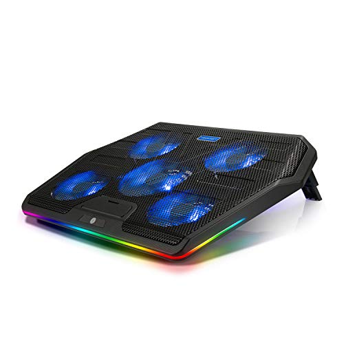 Laptop Cooling Pad, RGB Gaming Laptop Cooler with 5 Quiet Fans, Dual USB Ports Laptop