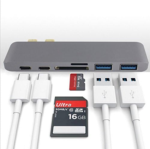 USB C Hub for MacBook Pro,TEMACOO Dual Type C 3.0 Hub/Smart Hub/USB C dock station,2 USB 3.0 Ports and SD/Micro Card Reader Ports for 2016/2017 MacBook Pro with Thunderbolt 3 Hub (Gray)
