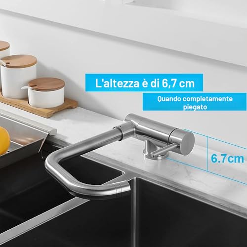 ONECE Folding Kitchen Tap with 2 Modes, Under Window Taps | 360° Swivel Single Lever Mixer Tap for Sink 304 Stainless Steel, Cold and Hot Water