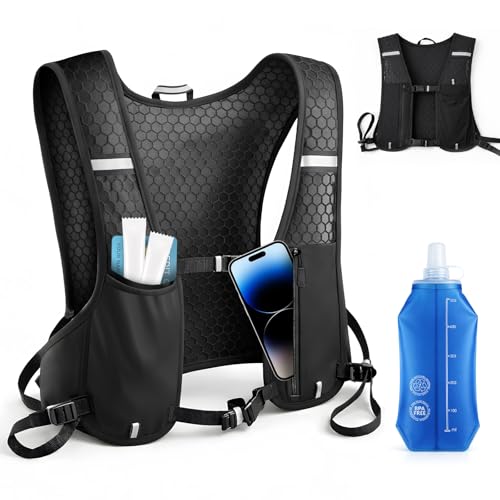 Running Vest, Hydration Vest with Water Bottle, Running Vest for Mens & Women, Running Backpack, Adjustable, Reflective Strips, Unisex