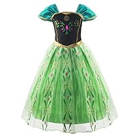 Padete Little Girls Anna Princess Dress Elsa Snow Party Queen Halloween Costume (4 Years, Green)