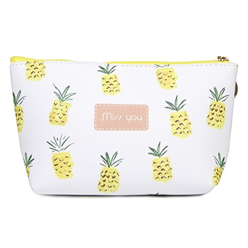 Me Plus Women Small Portable Travel Cosmetic Organizer Clutch Pouch Bag with Zipper Closure (Pineapple)