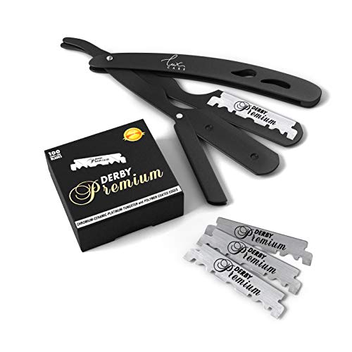 Professional Classic Straight Edge Razor - Professional Barber Razor with Level H and Grip - High Speed, Stainless Steel Straight Razor for Men Manual Shaver with 100 Derby blades - Professional Shave