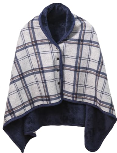 Atokazo ひざ掛け ブランケット 肩掛け 着る毛布 膝掛け ボタン付き 4way 腰巻き ポンチョ 吸湿発熱 防寒対策 冷房 静電気防止 洗える 通年使用 大判（グレー，100X140cm）